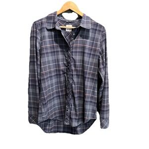 Flylow Gray Pearl Snap Plaid Women's Long Sleeve Button Down Shirt Size Medium